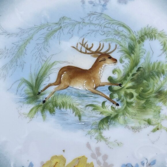 antique austrian hand painted stag porcelain cabinet display plate circa 1900 - Picture 2 of 6